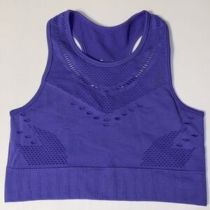 Sm SAVVI Tahiti Vented Slits Crop Top Sport Bra Sliced Perforated Purple Athlete